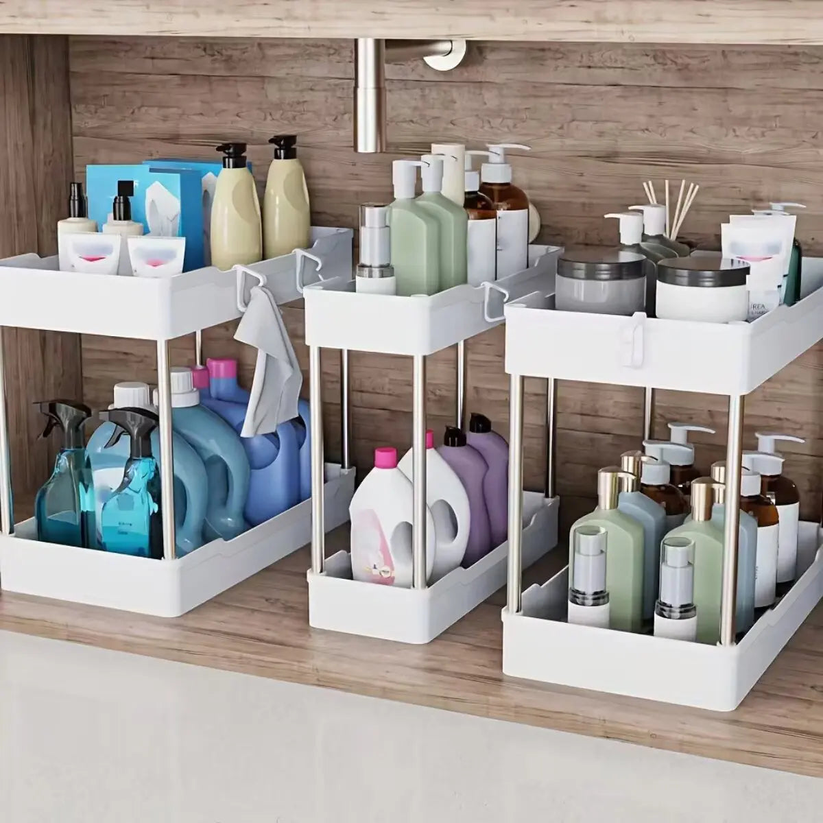 Under Sink Organizer Double-Tier Plastic Storage Rack