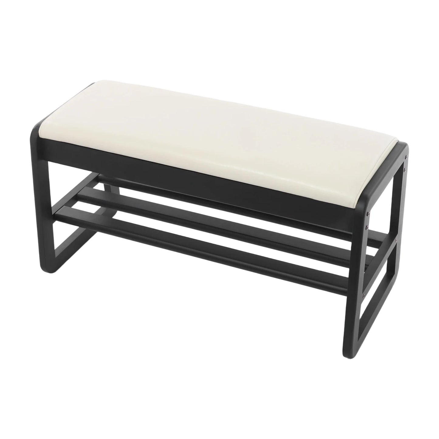 CNCEST Shoe Rack Bench With Cushion Upholstered Rubber Wood