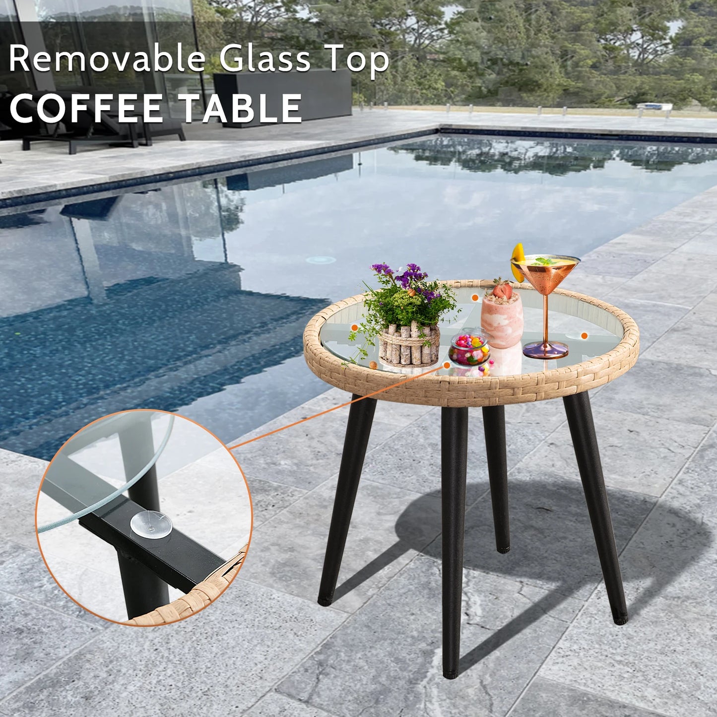 SEOGWISAM 3 Piece Outdoor Wicker Patio Bistro Set With Cushions